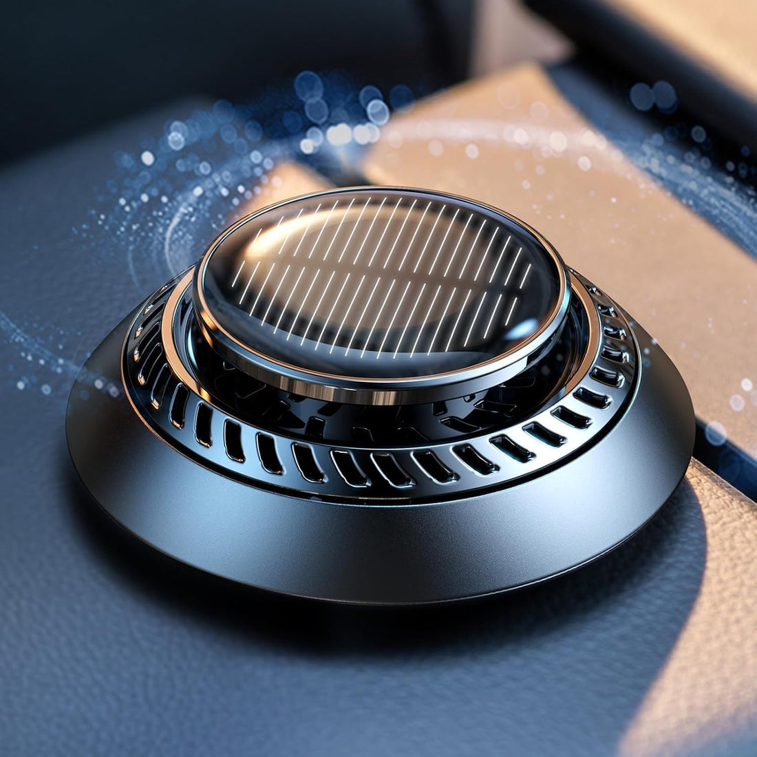 Car Air Freshener Solar Powered Rotating Aroma Aroma Diffuser Natural Essential Oil Vaporizer Ring for Car Office Table Home