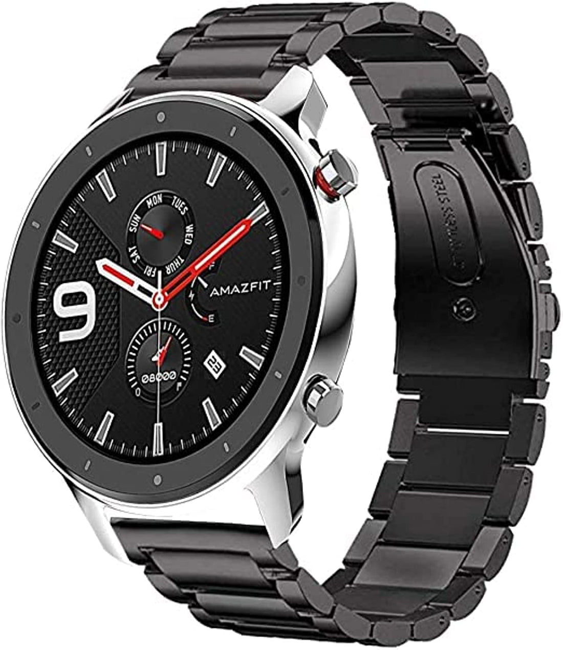 Band Compatible With Amazfit Gtr 47mm, 22mm Stainless Steel Quick Release Watch Strap For Amazfit Nexo/Stratos + /Pace/Gtr 2 2E Esim/Gtr 3 Pro (Black)