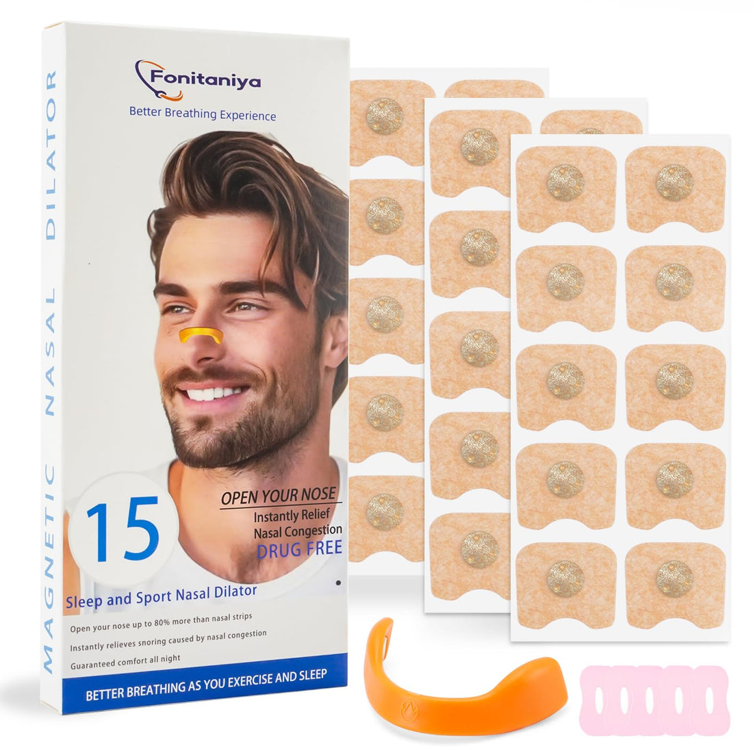 Pack of 30 Nose Plasters Against Snoring, Breathing Nasal Strip, Anti-Snoring Sleep Plasters, Breathe Nose Strips, Magnetic Nose Strips, Better Breathing