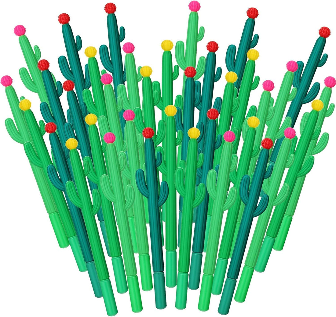 24 Pack Cactus Shaped Roller Pens Novelty Cactus Plant Gel Ink Pens Cactus Shaped Ballpoint Black Cactus Gel Ink Rollerball Pen with Flower for Summer School Home Office Supplies Gift, 3 Colors