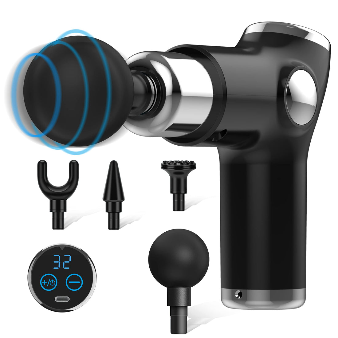 Quiet Deep Tissue Percussion Muscle Mini Massager Handheld Percussion Gun for Pain Relief with 32 Speed Level LED Touch Screen (Black)