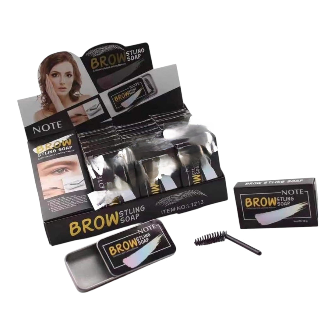 Note Eyebrow Styling Soap, Metal Tin with Brush, Black and Gold