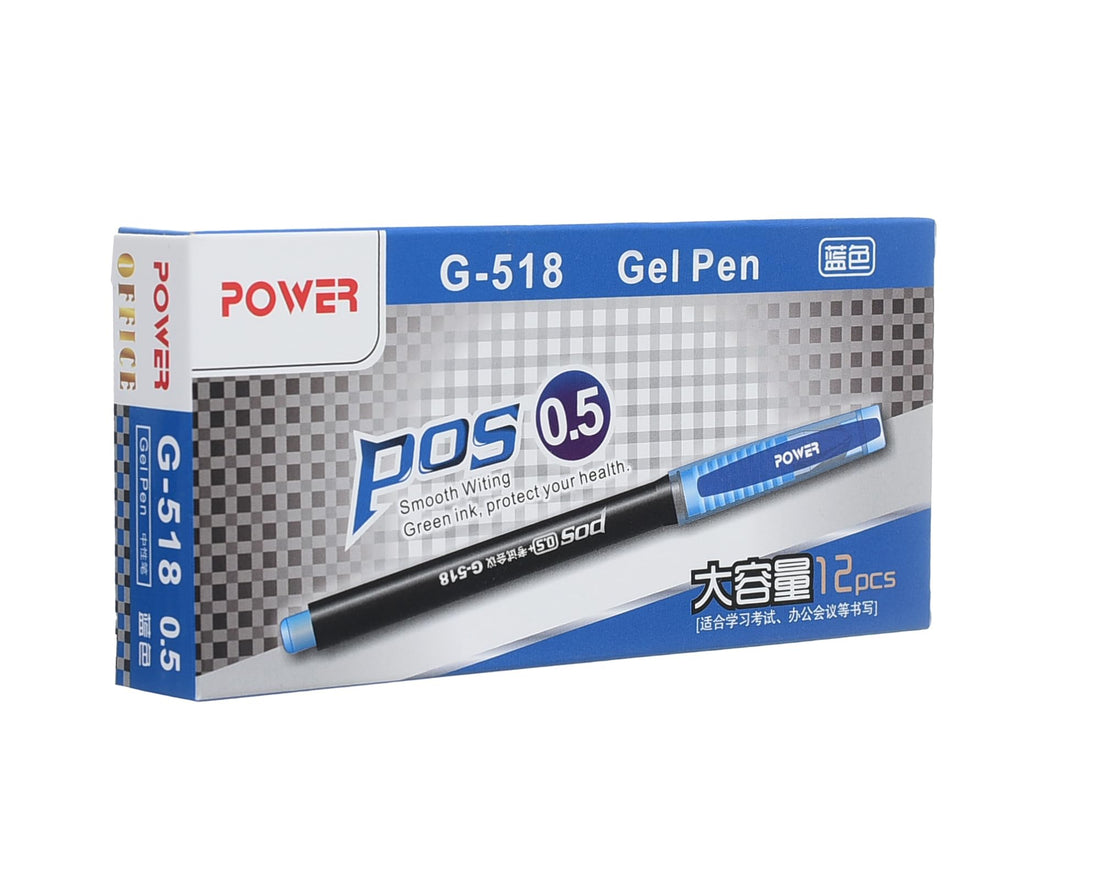 Power office G-518 Gel Pen Pos 0.5 High Qualty Green Smooth Ink Fine 12 Pieces