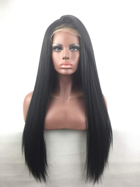 ECIF Long Straight Hand Tied Front Lace Synthetic Wig For Women