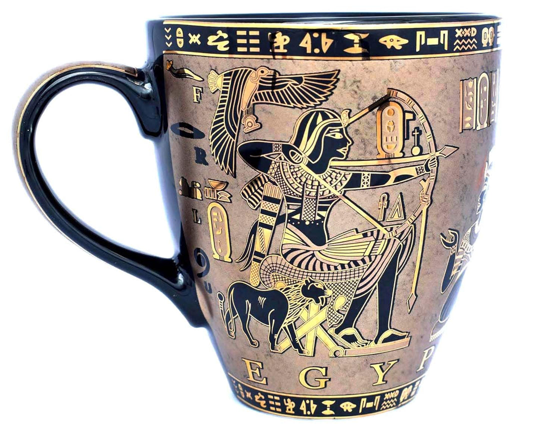 immatgar pharaonic cappuccino Mug ancient Egyptian souvenirs gifts for women and men from Egypt - mother day gifts (Chariot - Black - Golden - 400 MM)