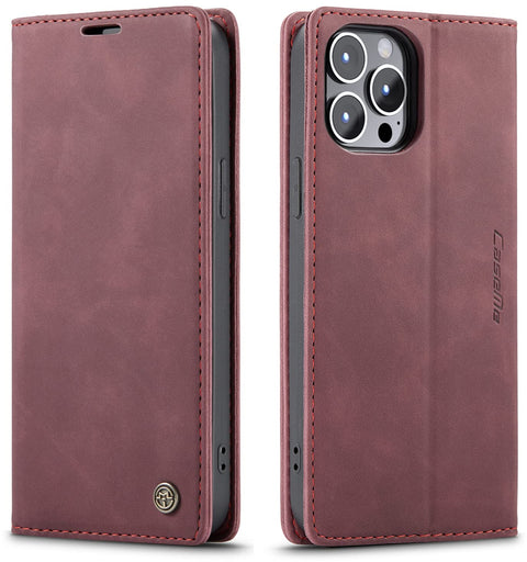 SINIANL Leather Case for iPhone 13 Pro Case Wallet, iPhone 13 Pro Wallet Case Book Folding Flip Case with Magnetic Kickstand Card Slot Protective Cover Compatible with iPhone 13 Pro 6.1 inch Wine Red