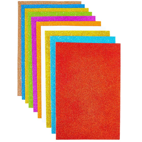 10 Pack Self Adhesive Glitter Foam Sheets Foam Craft Sheets Random Colorful A4 Rectangle 11.9 x 7.9 Inch Sparkle EVA Table Cardstocks for Scrapbook Art School Party DIY Making Project Decor