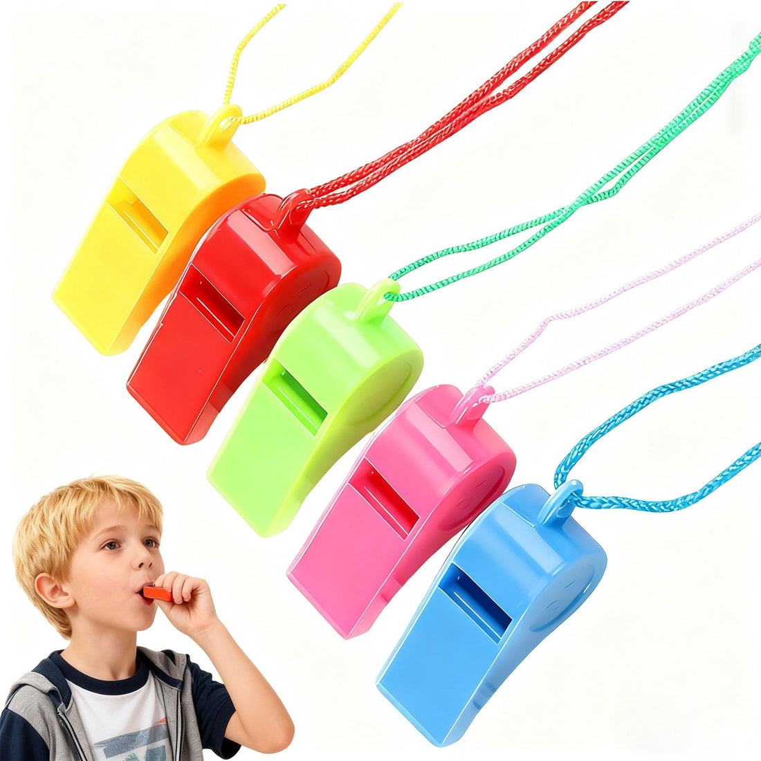 YUEMING Colorful Plastic Whistles, Sports Whistles Coach Whistle with Lanyards for Sporting Events, Dog Training