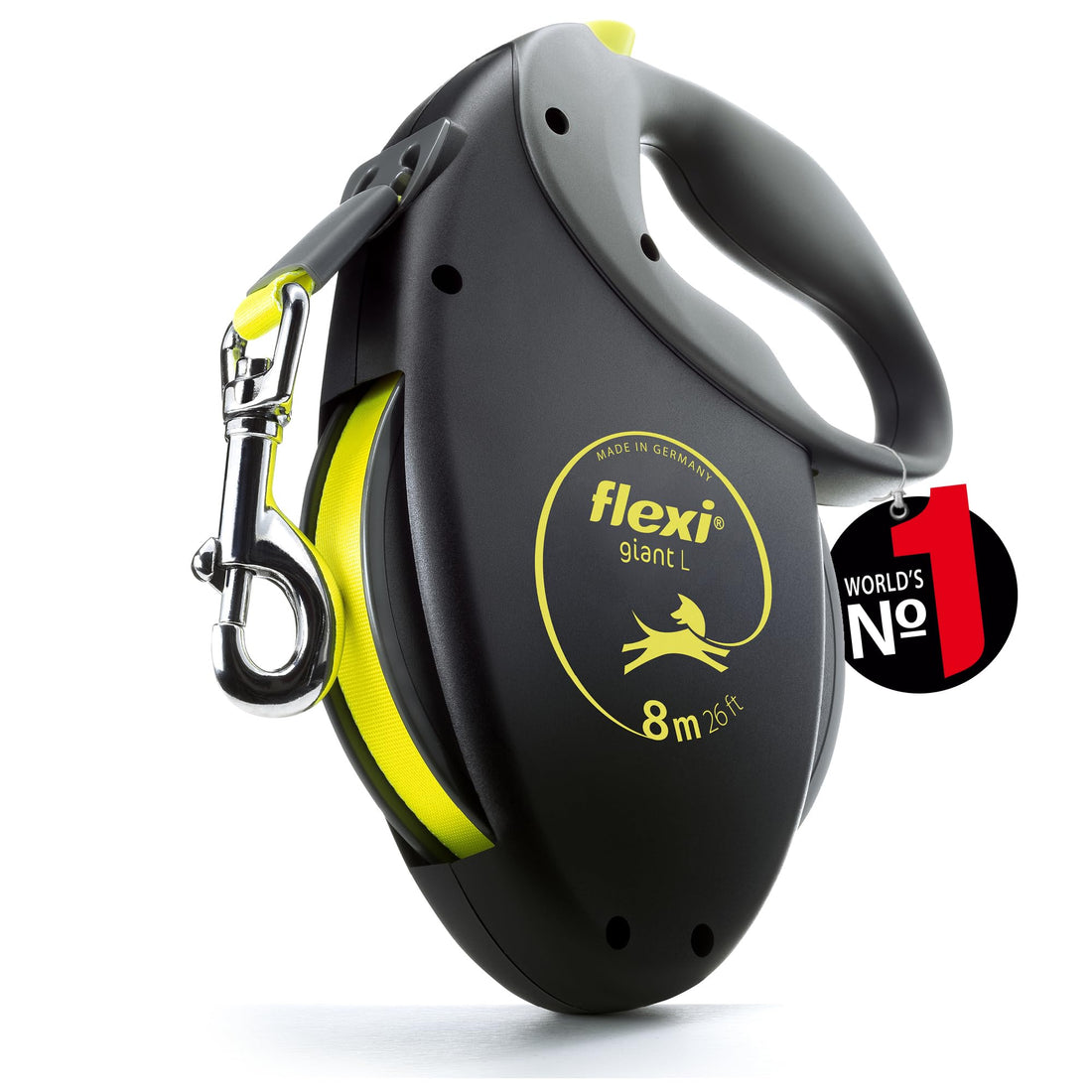 Flexi Giant L Tape 8 m, Black/Neon for Dogs Retractable Safety Leashes for Dogs Made in Germany