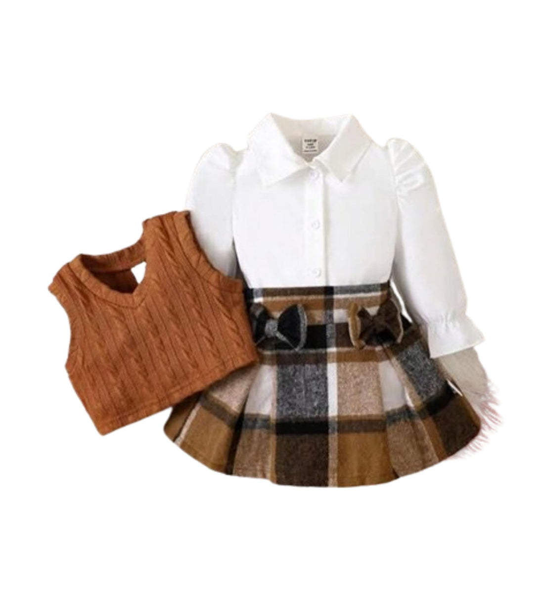 Mizah Girls Long Sleeve Top and Caro Skirt Set with Side Buttons for All Occasions