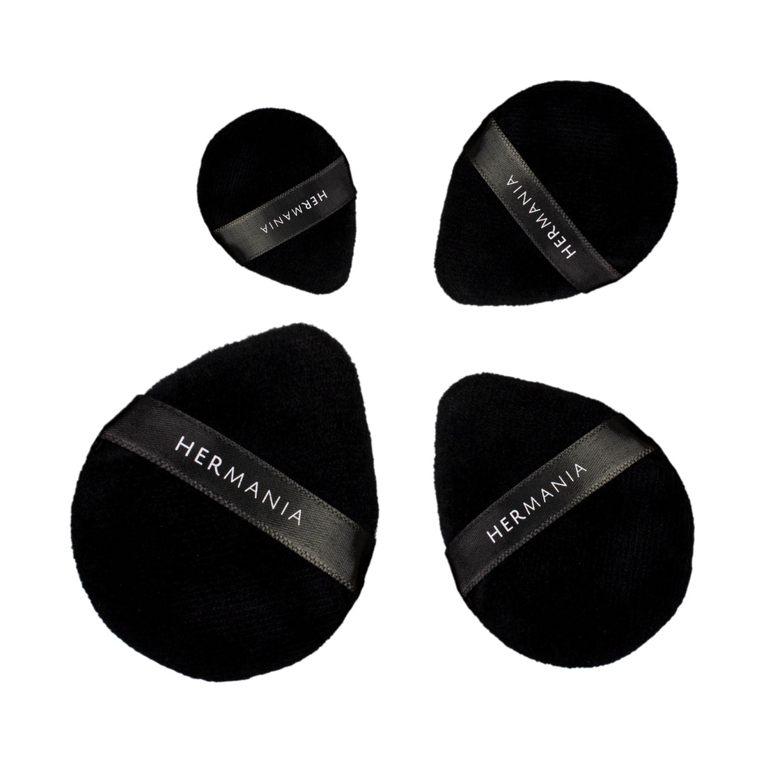 Hermania 4 Pieces Powder Puff Set, 4 Different Sizes, Velvet Material, Triangle Teardrop Shape, 4 Count, for Powder and Concealer Application (Black)