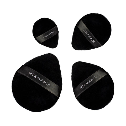 Hermania 4 Pieces Powder Puff Set, 4 Different Sizes, Velvet Material, Triangle Teardrop Shape, 4 Count, for Powder and Concealer Application (Black)