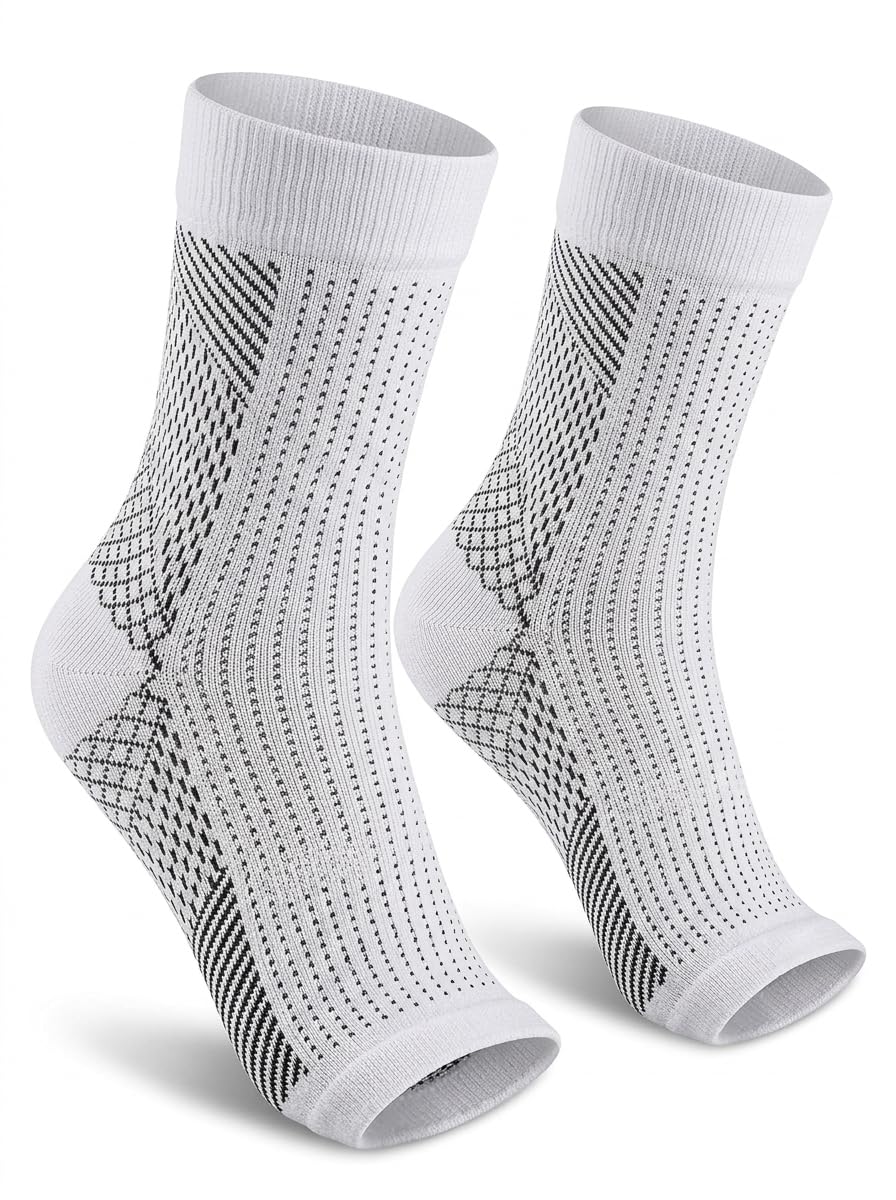 Open Toe Compression Ankle Brace Sleeves Foot Care Arch Support Breathable Knit Sock for Running Sports (White-2, S/M)