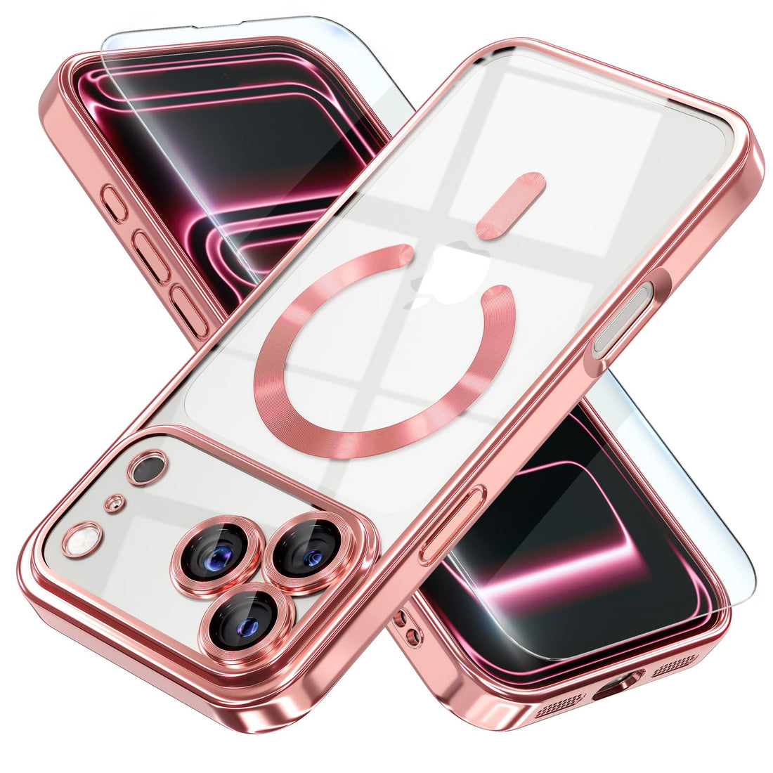 Misea Magnetic for Phone 17 Pro Case [Never Yellowing] [Military Grade Drop Protection] Full Camera Lens Protector Plating Soft Clear Phone Case for Women Girls 6.3 inch, Pink
