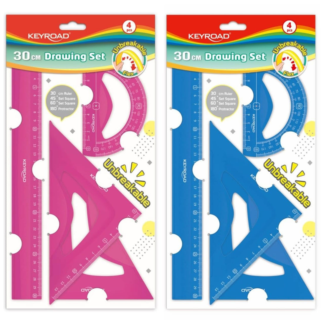 Keyroad geometry set 4 pieces flexible plastic case 30 cm multicolor model KR972362