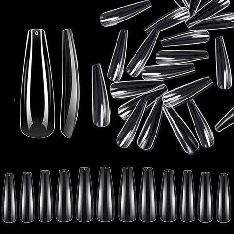 Long Coffin Gel Nail Tips 500 pcs 12 Sizes Clear Press on Nails Base Tips Coffin False Fake Tips Full AcrylicShaped For Nail Extension DIY Salon Soft Gel