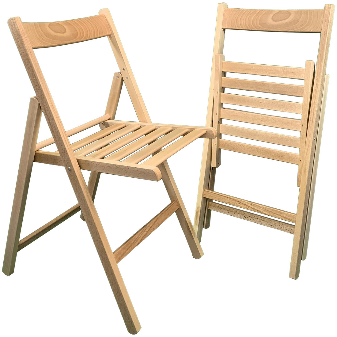 Sicignano | Set of 2 Classic Folding Chairs Compact in Natural Beech Wood, 43 x 49 x 79 cm, Comfortable Easy to Carry, Camping Garden Beach Terrace Balcony, Made in Italy