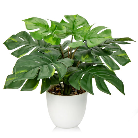 Hollyone 37CM Artificial Monstera Plant Faux Plants Indoor Decorative Tropical Fake Plants Aesthetic Room Décor Plants for Bedroom Office Home Desk Decoration