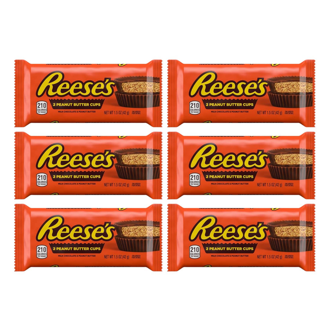 Reese 2 Peanut Butter Cups Milk Chocolate, Pack of 6 x 42 G (Imported)