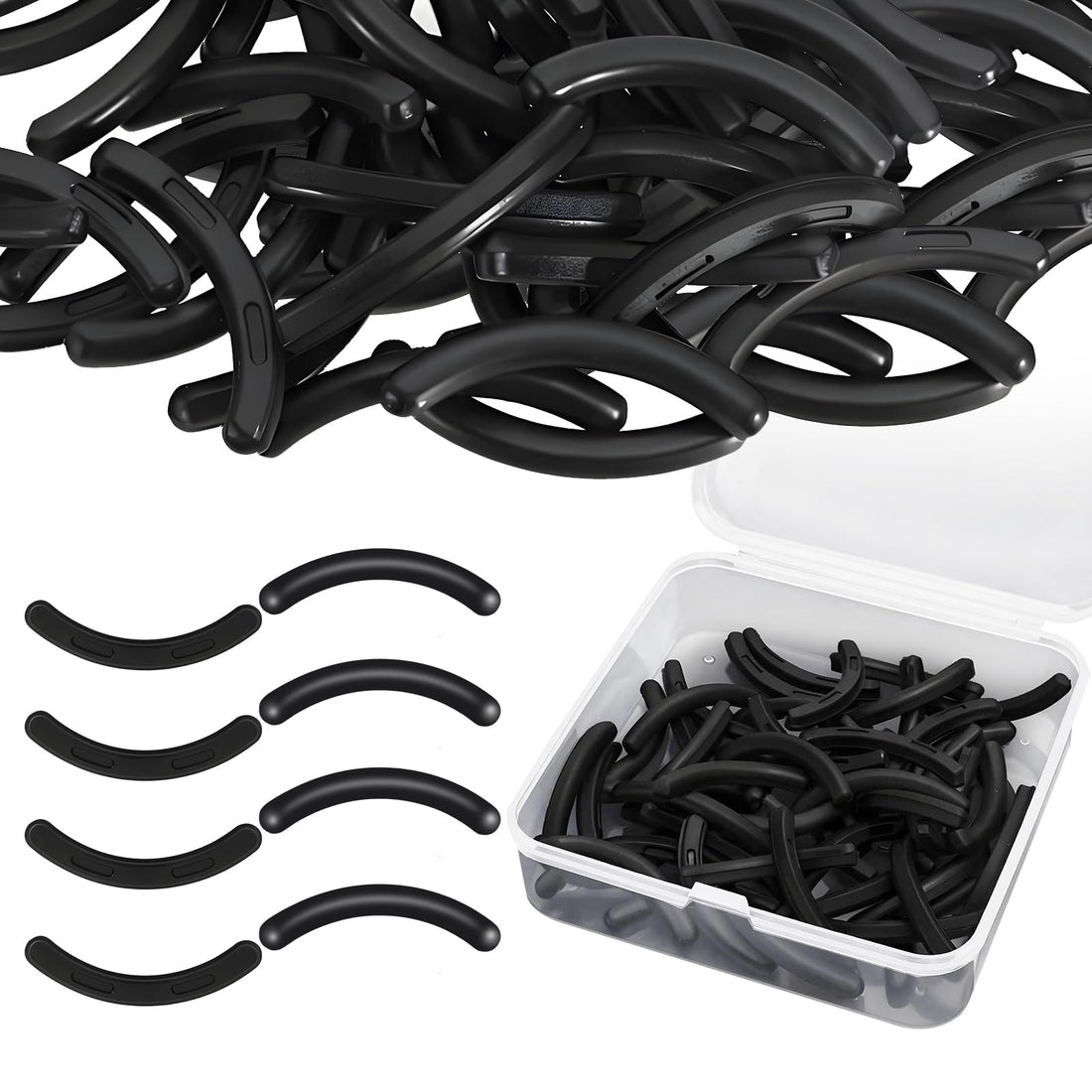 100PCS Eyelash Curler Refills, Compatible with Tweezerman â€“ Silicone Lash Curler Pads (Black)