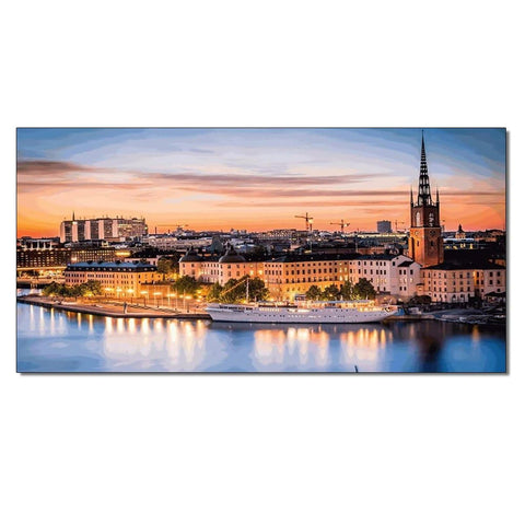 Swedish Church Old Stockholm City Landscape Wall Art Swedish Sunset Photo Poster Canvas Wall Art Prints for Wall Decor Room Decor Bedroom Decor Gifts Posters 20x40inch(50x100cm) Frame-style