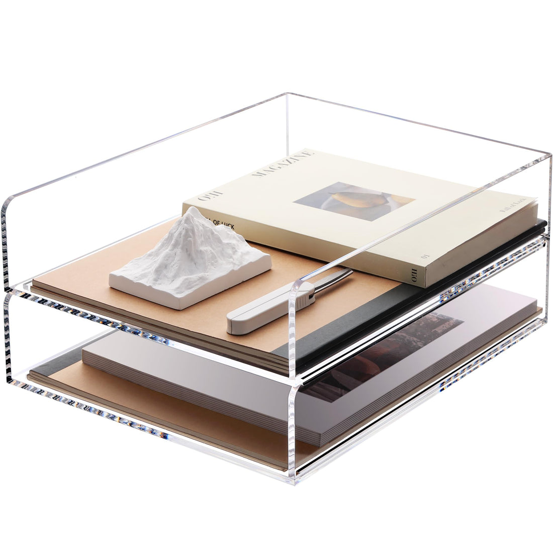 BESTMEDIA Clear Acrylic Stackable Letter Tray, 2-Pack Paper Organizer and Paper Sorter for Desk, Office, Home, and School