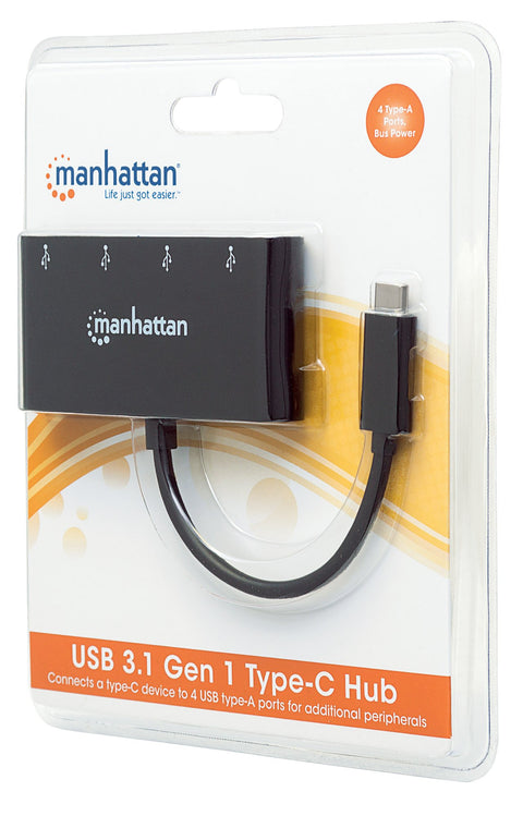 Manhattan 162746 USB 3.1 Generation 1 Type C Hub (4 USB Type A Ports, Power Supply via USB) Black
