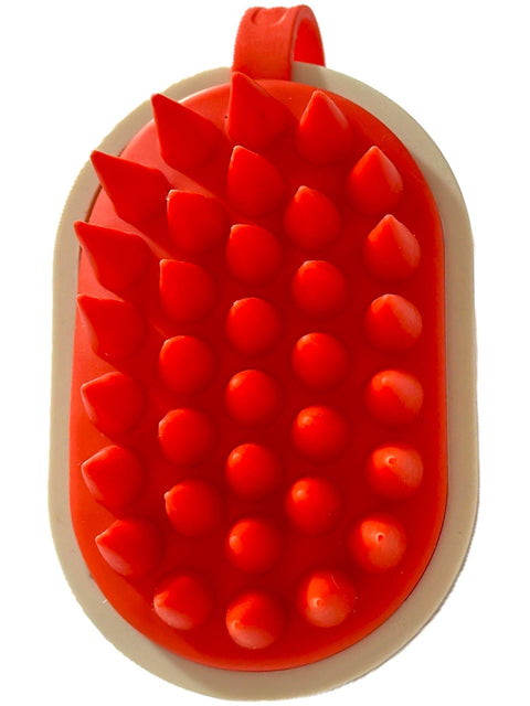 Massager Brush - Silicone Massager With Tank, Grateful Silicone Massage Brush Shampoo Scalp, Body Washing and Hair Massage Comb - Oval (Off White & Dark Orange)