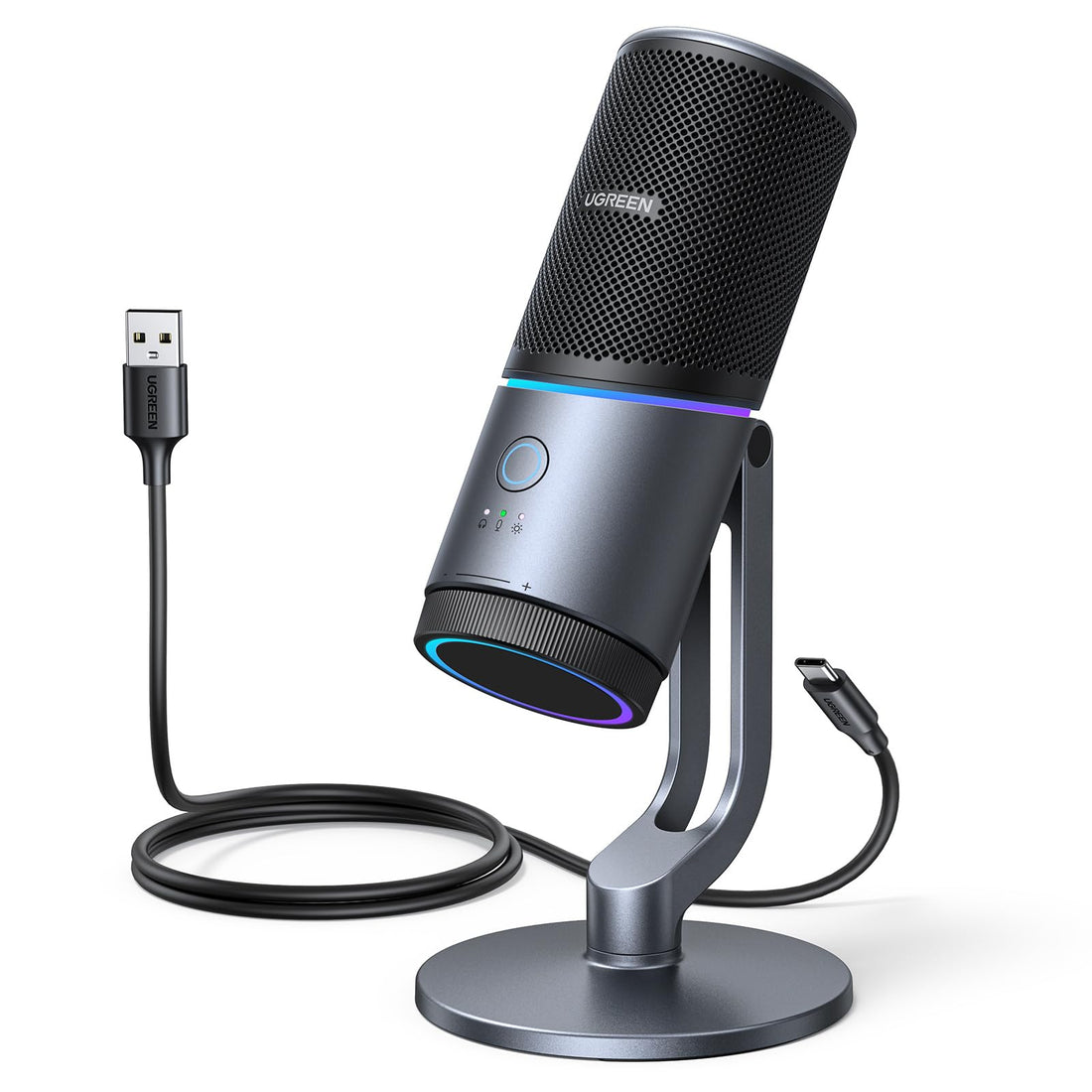 UGREEN Microphone for PC, USB Mic with RGB Lights, Mute Button, 24bit/96kHz, Cardioid Polar Pattern, Volume Control, Condenser Microphone for Streaming, Gaming, Podcasting, Recording, Laptop, PS5