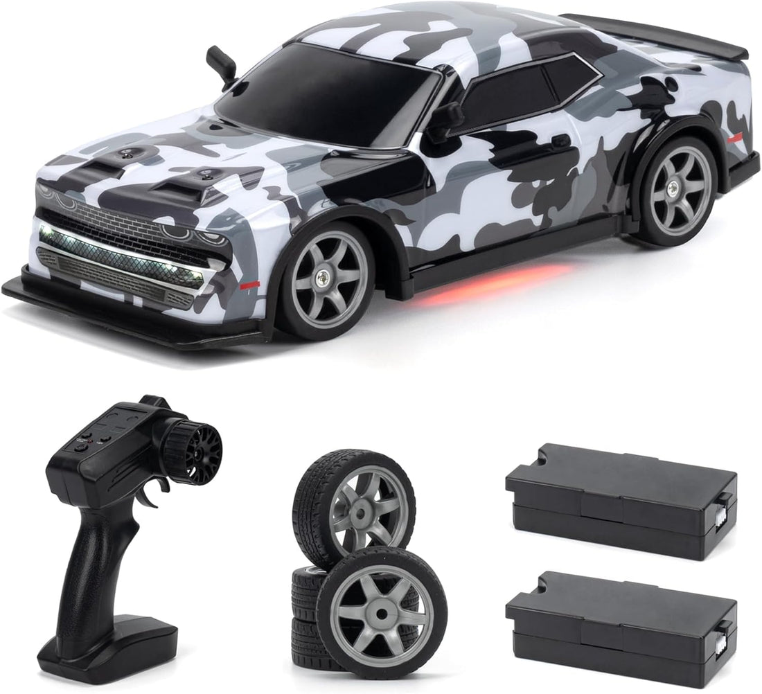 TOYS LAND 1:16 Scale RC Drift Car, 2.4GHz Remote Control Car, 25KM/H High Speed 4WD Racing RC Cars, Extra Tires, LED Lights, 2 Rechargeable Batteries, Sport Vehicle Toy for Adults kids Boys 8+ (Gray)