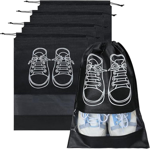 Travel Shoe Bag, Waterproof Dustproof, Transparent Slot and Drawstring for Gym and Travel Use Travel Shoe Bag, Waterproof Dustproof, Clear Window and Drawstring for Gym and Travel (6, Black)