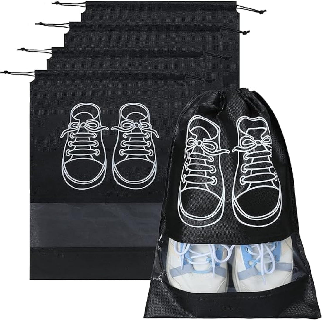 Travel Shoe Bag, Waterproof Dustproof, Transparent Slot and Drawstring for Gym and Travel Use Travel Shoe Bag, Waterproof Dustproof, Clear Window and Drawstring for Gym and Travel (2, Black)