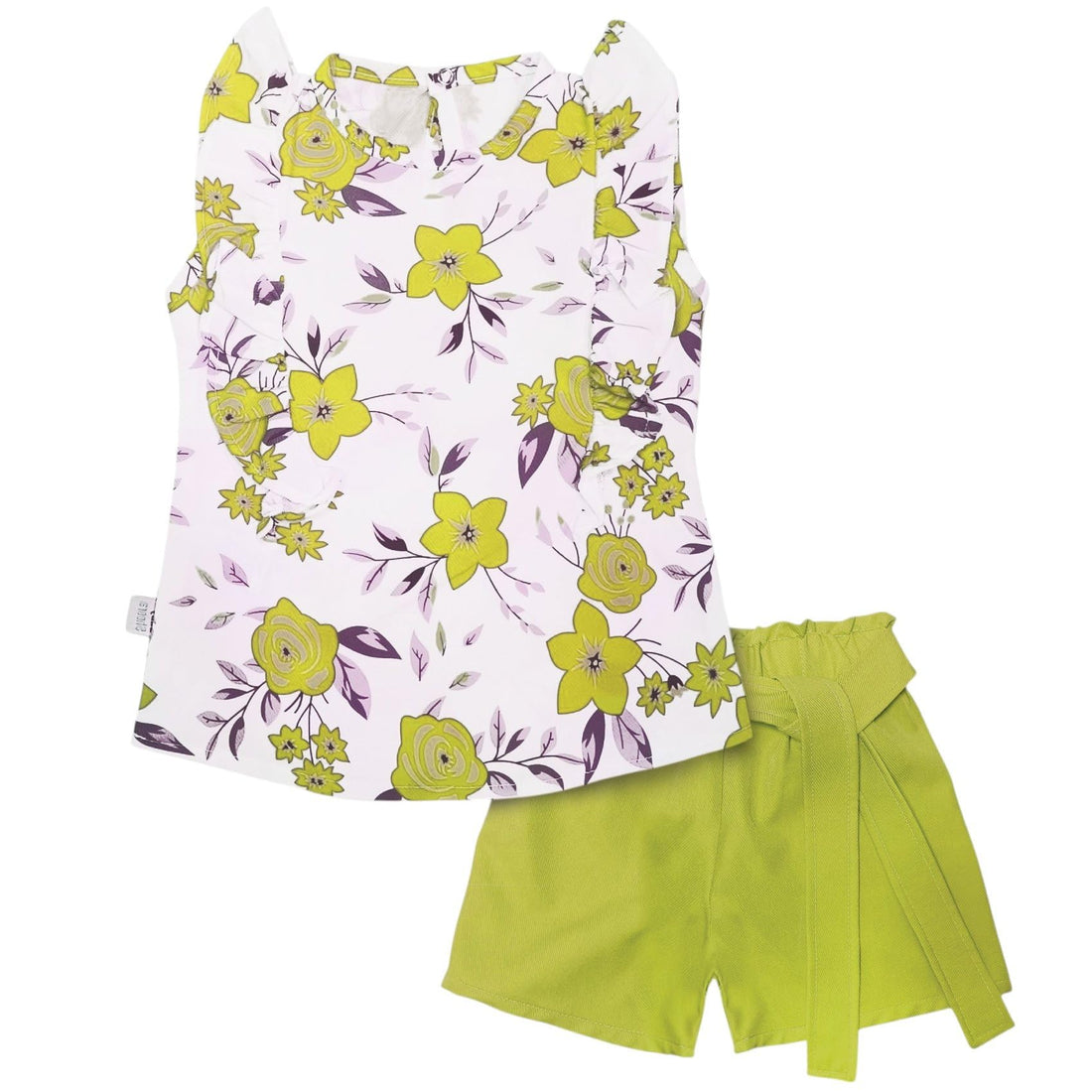 Baby Shoora Girls Cotton Set Of 2 Pieces Sleevesless T-Shirt&Short Printed Flower Set Of 2 Pieces Sleevesless T-Shirt&Short (pack of 1)