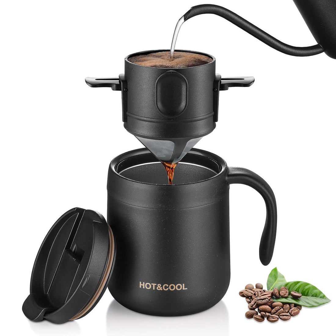 Xspring Portable Drip Coffee Maker Set, Stainless Steel Coffee Mug & Collapsible Brew Coffee Filter, Double Walled Insulated Travel Coffee Set, Perfect for Travel, Camping, Home, Office