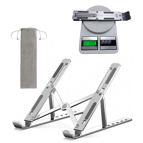 Aluminum Steel Laptop Stand, tablets & books holder, Portable Ergonomic Holder with 7 Height Adjustment, Compatible with MacBook 10-15.6 inch Laptops, Tablets, Books, Foldable Design with Storage Bag
