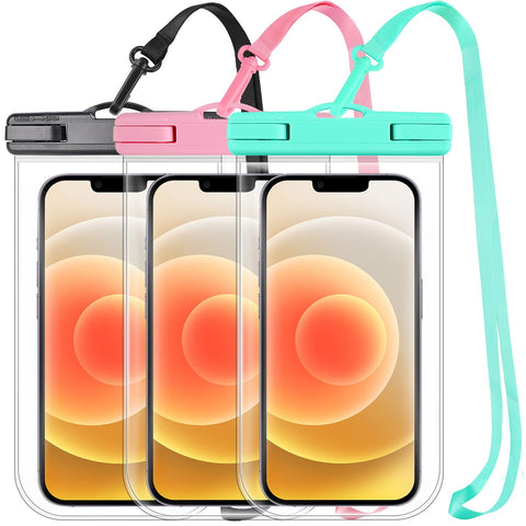 3-Pack 7.6" Waterproof Phone Pouch, IPX8 Travel Essentials Accessories Water Proof Case for Swimming Holiday Vacation Beach Kayak, Dry Bag for iPhone 15 14 13 12 11 Plus Pro Max Galaxy
