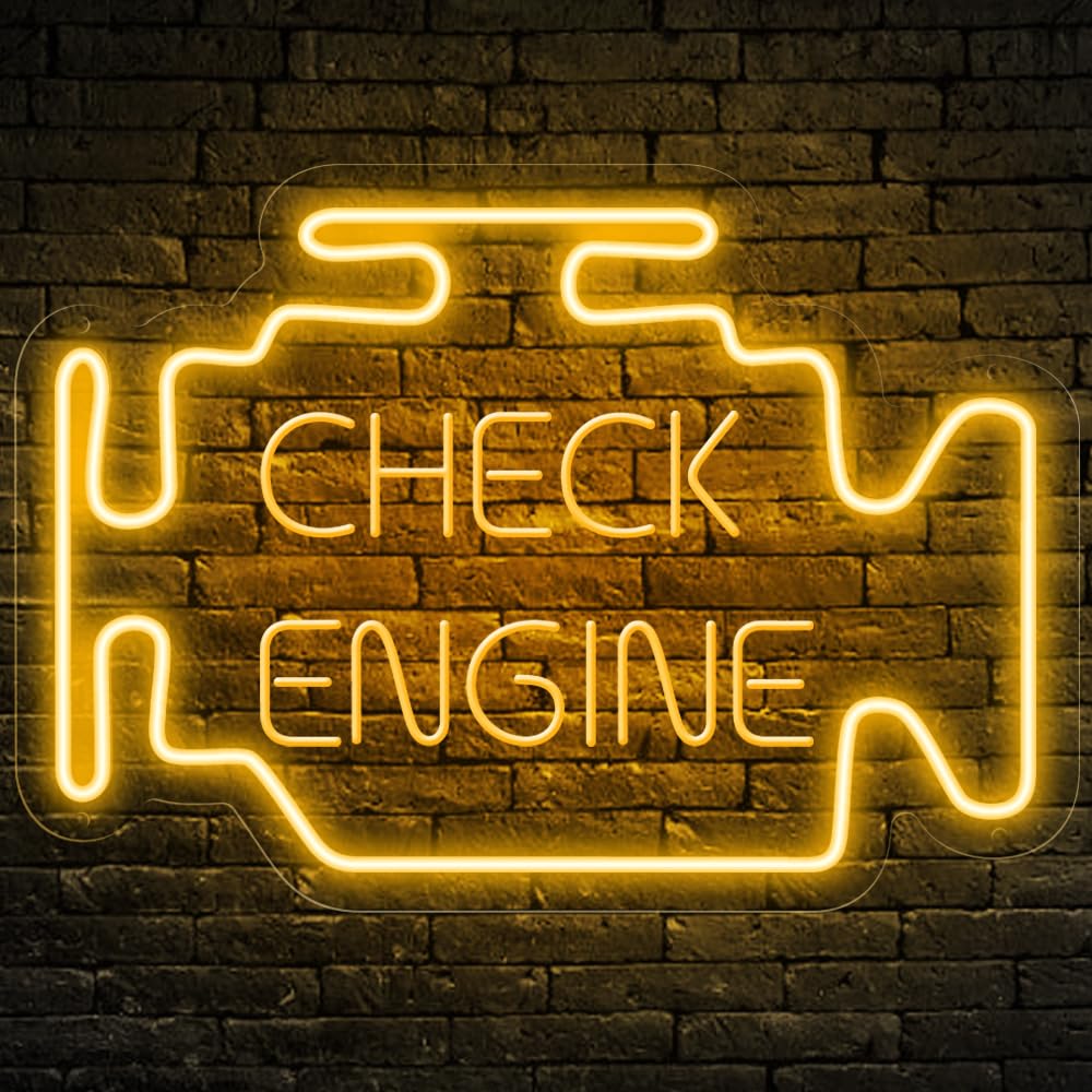 Check Engine Neon Sign, LED Garage Sign Wall Art Dimmable Neon Light for Garage Decor Auto Repair Shop Workshop, Man Cave, Gifts for Men, Dad, Car Enthusiast