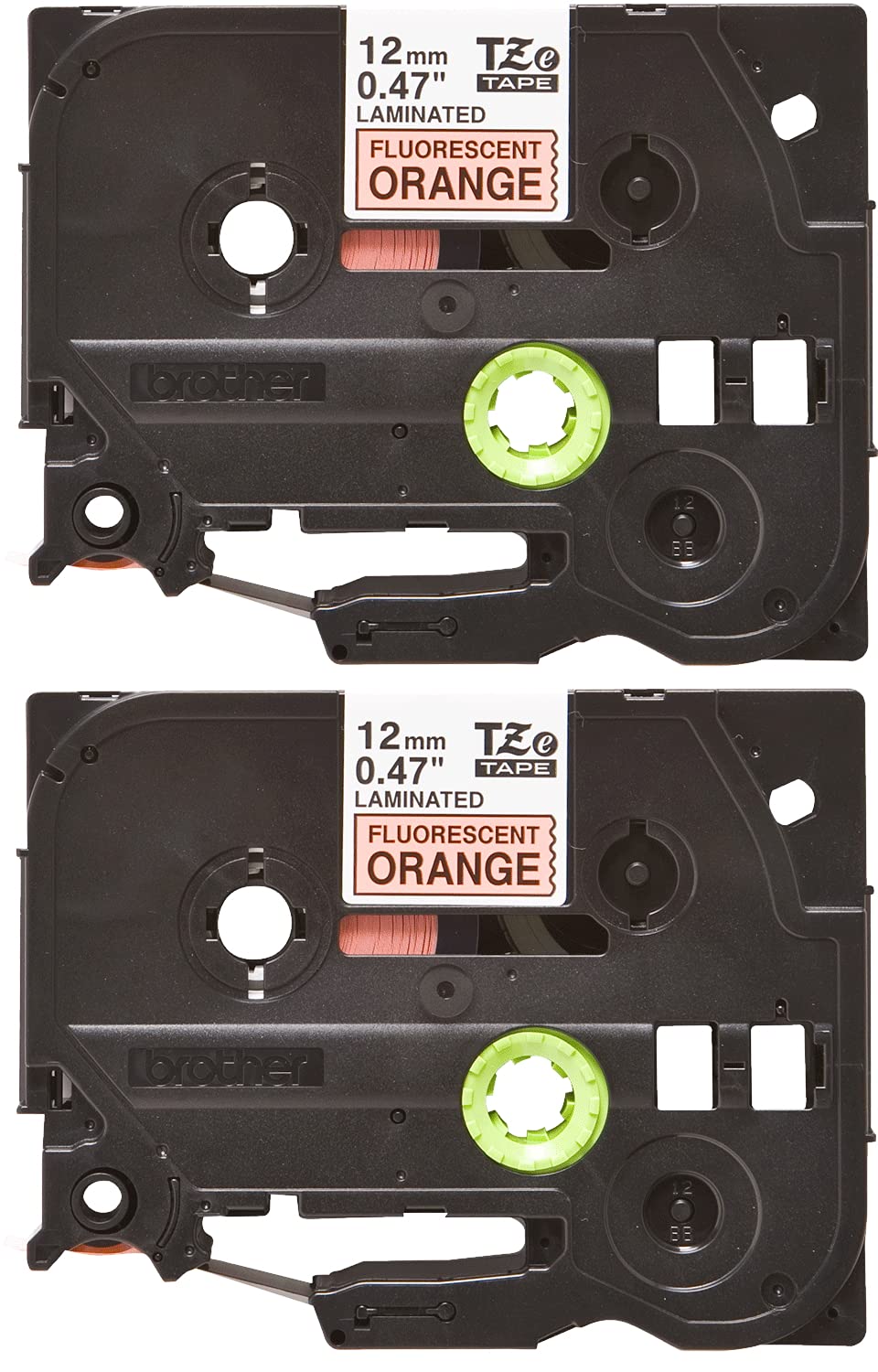 Brother Genuine P-Touch 2-Pack TZe-B31 Laminated Tape, Black Print on Fluorescent Orange Standard Adhesive Laminated Tape for P-Touch Label Makers, Each Roll is 0.47"/12mm (1/2") Wide, 13.1 (4M) Long
