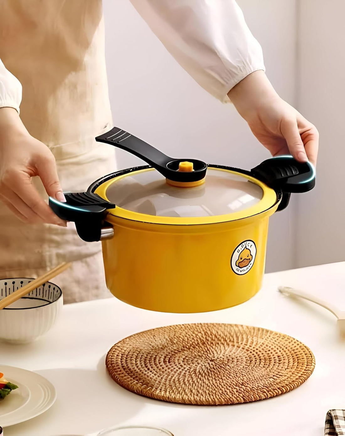 FASHION.HOME Modern Design Non-Stick 7L Aluminum Pressure Cooker for Fast Cooking Types of Gas and Electric Stoves