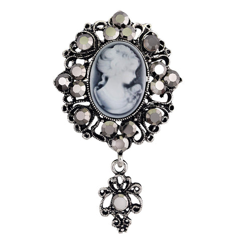YONGHUI Vintage Brooches for Women Ladies Crystal Lady Queen Cameo Brooch Pins Coat Jacket Dress Scarf Shawl Decoration Accessories Jewellery (Gray), Metal
