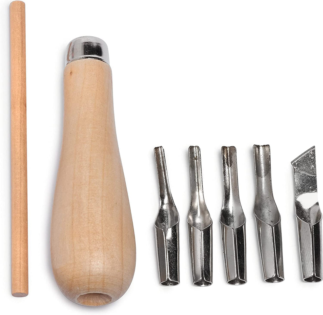 Set Of 5 Woodcut Knife+Handler No.Smf-87