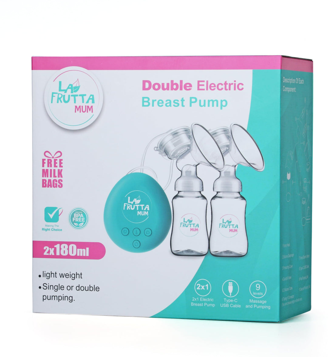 Double Electric Breast Pump 150 ml *2 Bottles, Portable, Pain Free Pump with Memory Function, 3 Modes & 9 Levels Adjustment, Ultra-Quiet, Free milk bags are included