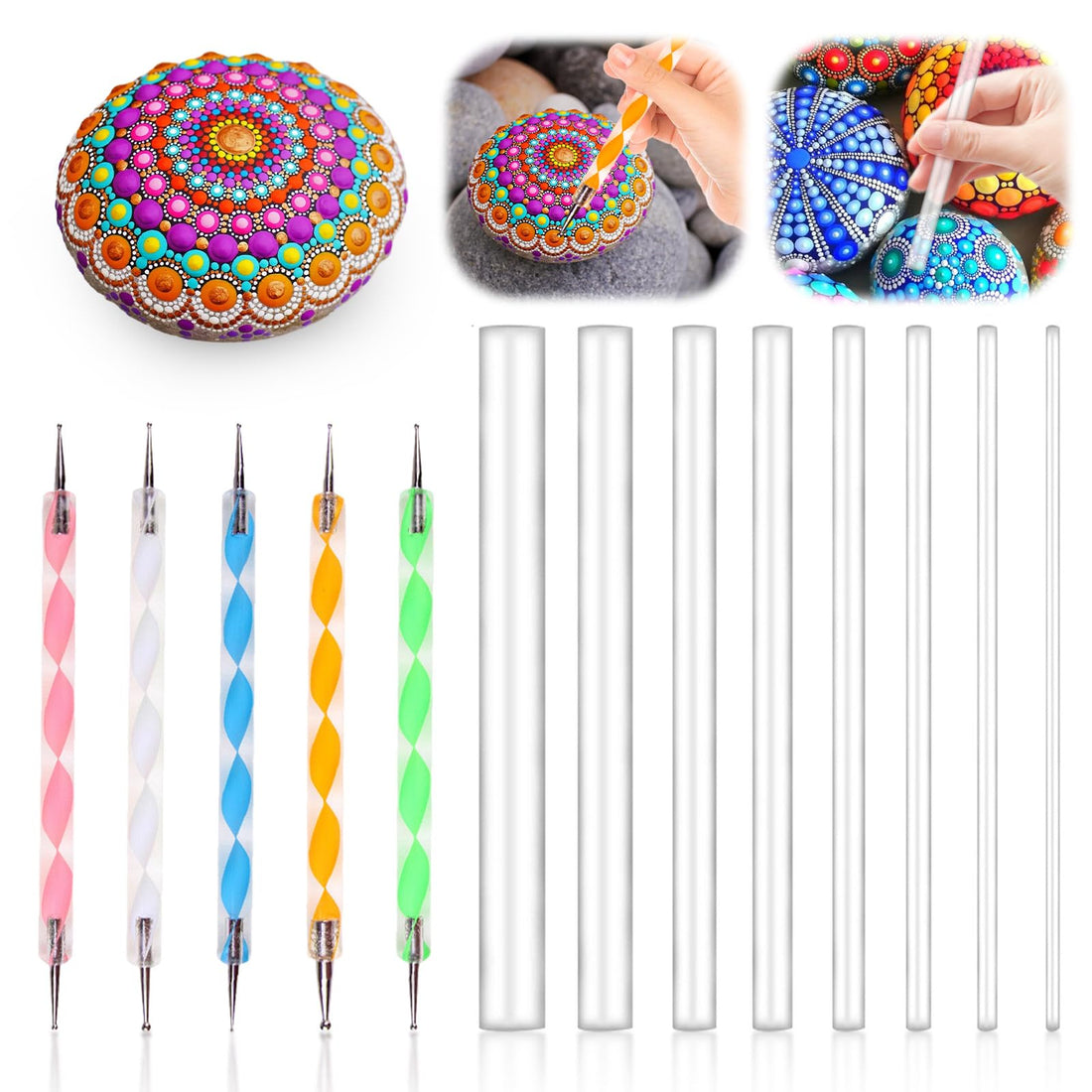 SUWIWKKOA Mandala Art Dotting Tools, 13 Pcs Rock Painting Kit Mandala Ball Stylus Dotting Tools Nail Art Pens Acrylic Rods Paint Tray Dotting Tools for DIY Stone Drawing Polymer Clay Pottery Craft