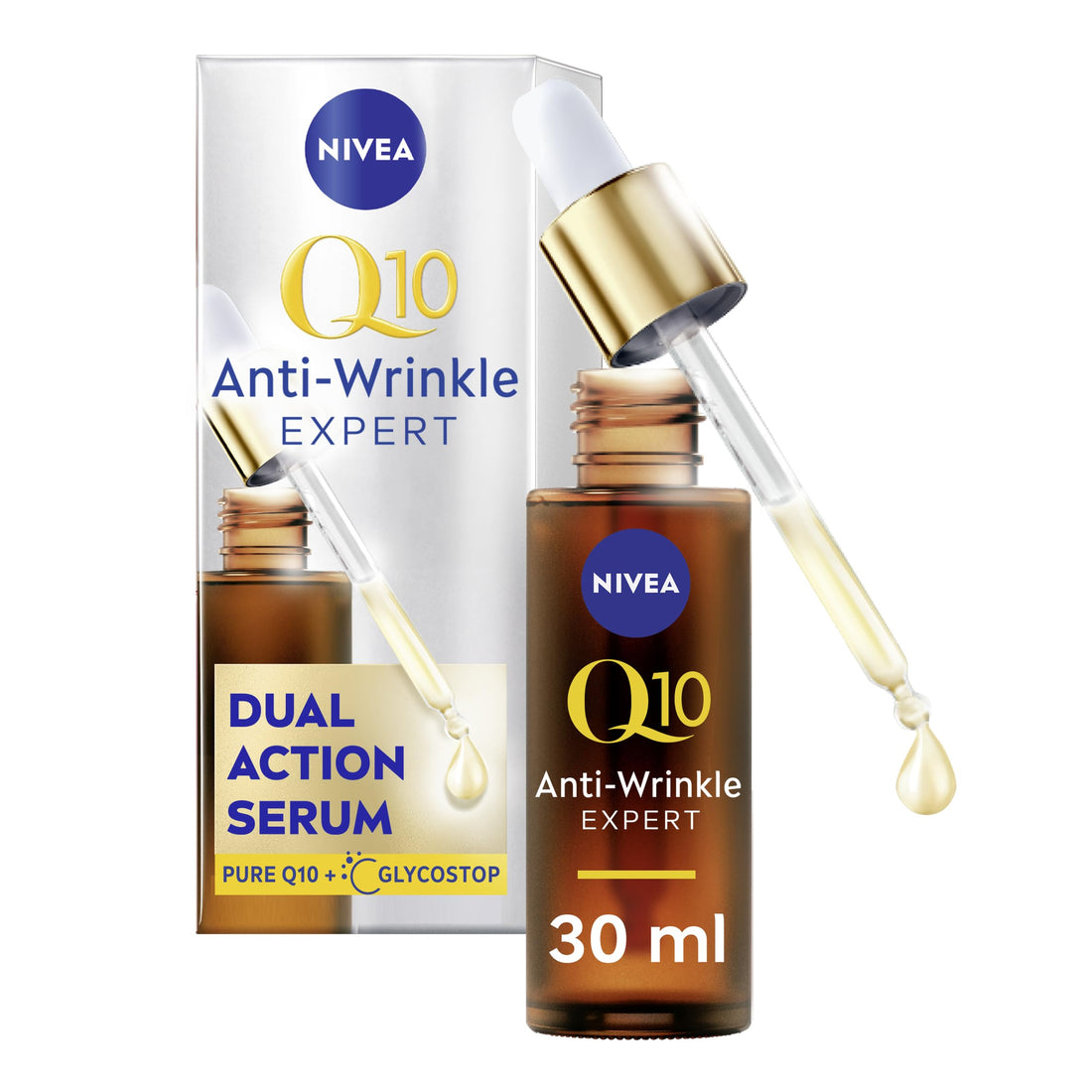 NIVEA Q10 Anti-Wrinkle Expert Dual Action Serum (30ml), Anti Ageing Face Serum for Women with Pure Q10, Visibly Reduces and Prevents Wrinkles