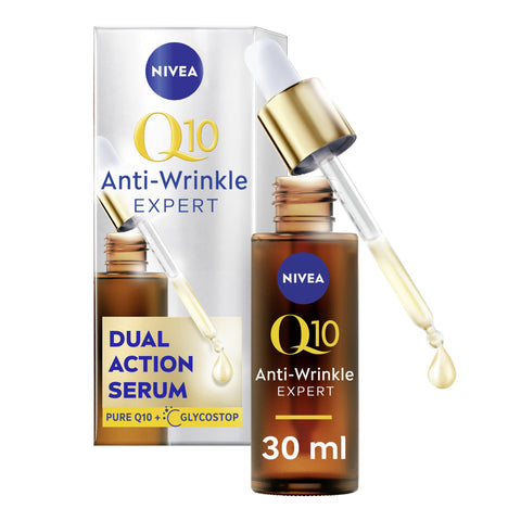 NIVEA Q10 Anti-Wrinkle Expert Dual Action Serum (30ml), Anti Ageing Face Serum for Women with Pure Q10, Visibly Reduces and Prevents Wrinkles
