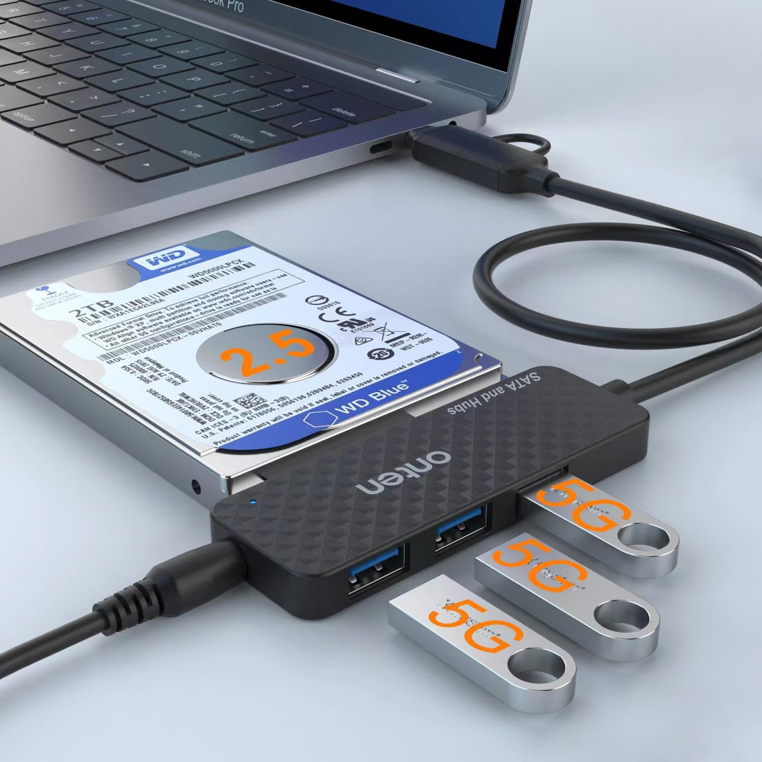 Upgrade Your Setup with Onten USB Hub & SATA Adapter with 3* USB 3.0 Ports - Perfect for Data Transfer & Organization - USB-C/A Compatible