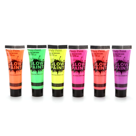 Luminescent Paint - Safe and Skin-Friendly Glow-in-the-Dark Colors for All Ages, Easily Washable, 6-Piece Assortment in Multiple Bright Hues