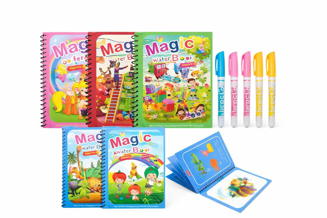 Magic Water Coloring Books for Kids, 5 Books with 5 Water Pens, Reusable Drawing Books, Educational Toys for Kids