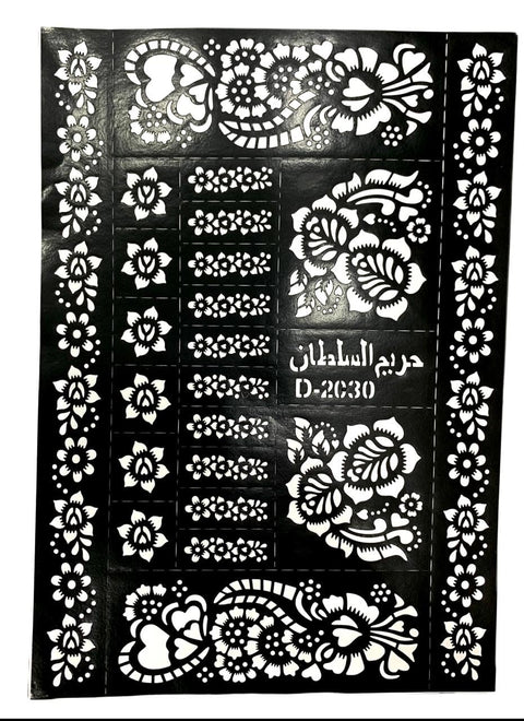 Hena Tatto Stencil Set for | Hand | Body | Fingure | Face | Hena Art Temporary Tatto for Kids, Girls & Women, Design -1 SHEET - Black-1 SHEET (D)