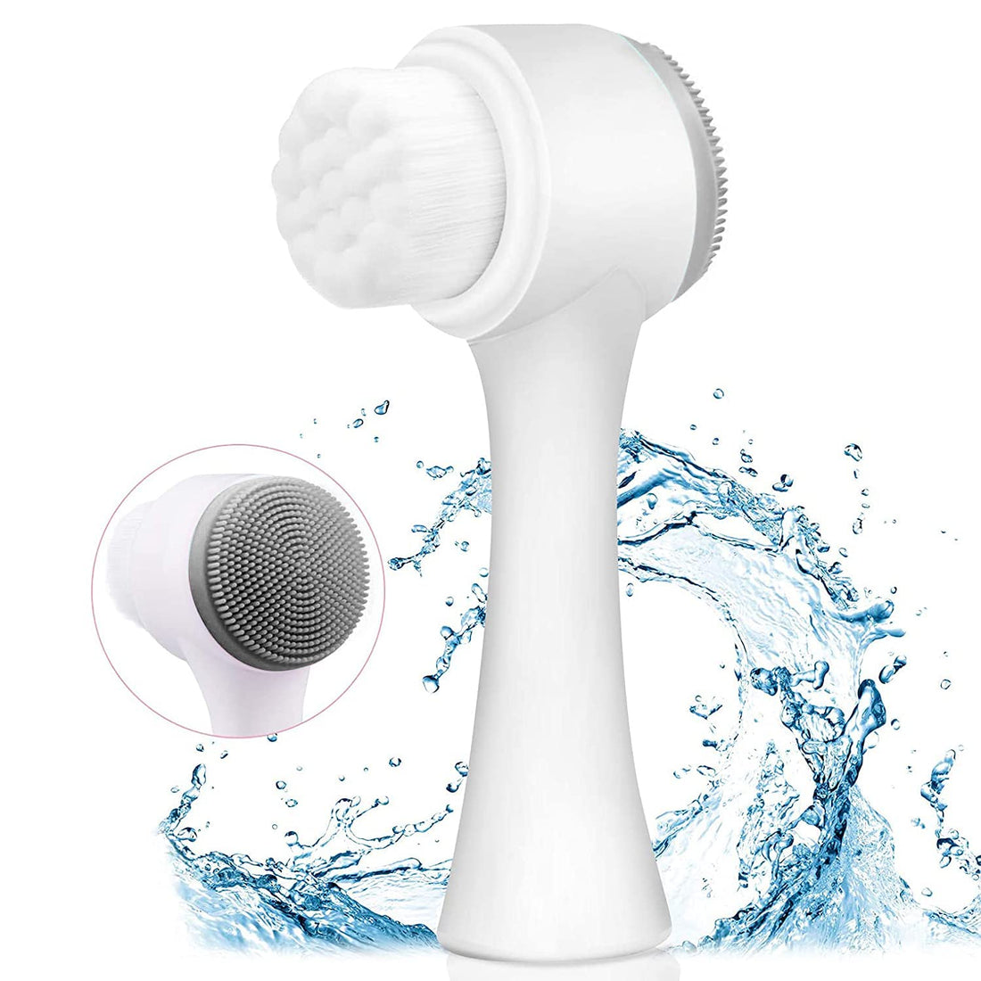 Rubyface Facial Cleansing Brush 2 in 1, Face Exfoliating Scrubber Brush, Silicone Double Side Manual Face Wash Scrub Brush with Soft Bristles for Deep Pore Cleansing, Massaging, Skin Care etc